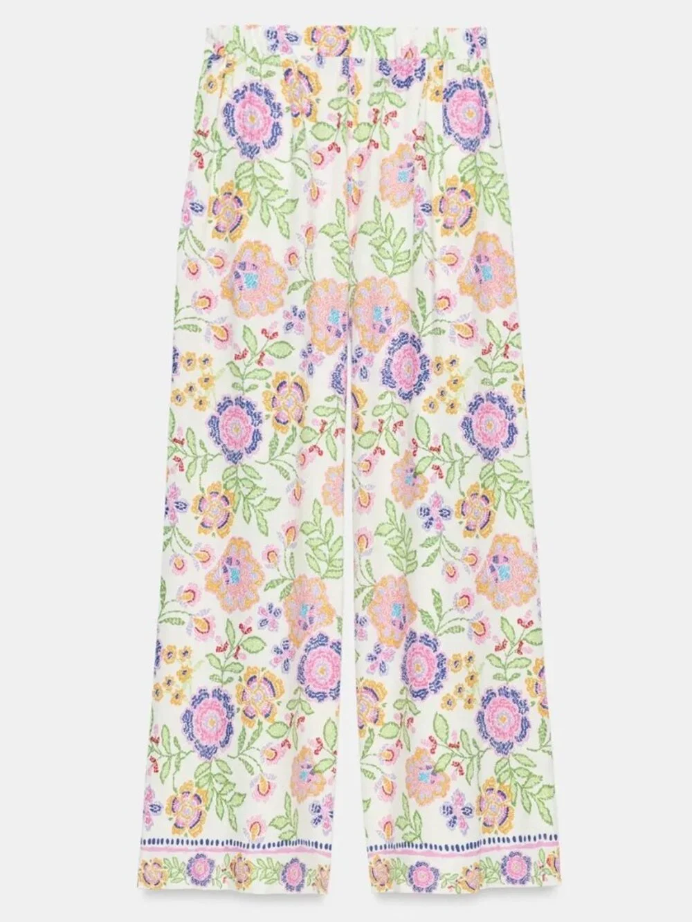 Zara Floral Pastel Cottagecore Pants Multicolor High Rise Size Small NWT